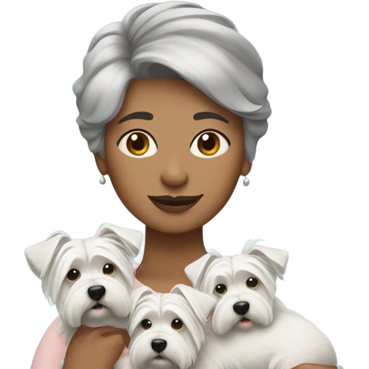Gray short hair lady with 3 westies with bed hair emoji