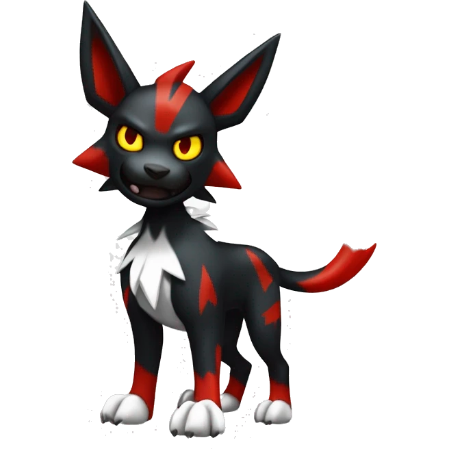 Black Cool Edgy Litten-Houndoom-Luxray Fakémon Digimon with Red and white Edgy markings, full body, outlined emoji