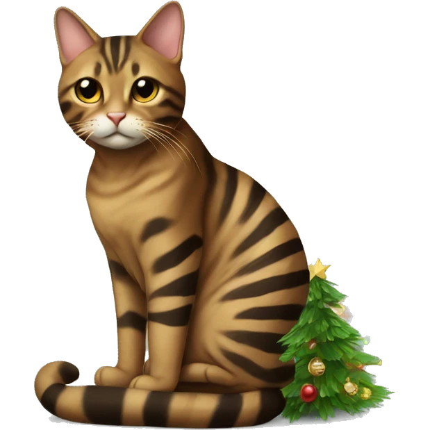 Brown striped cat sitting Christmas tree  emoji