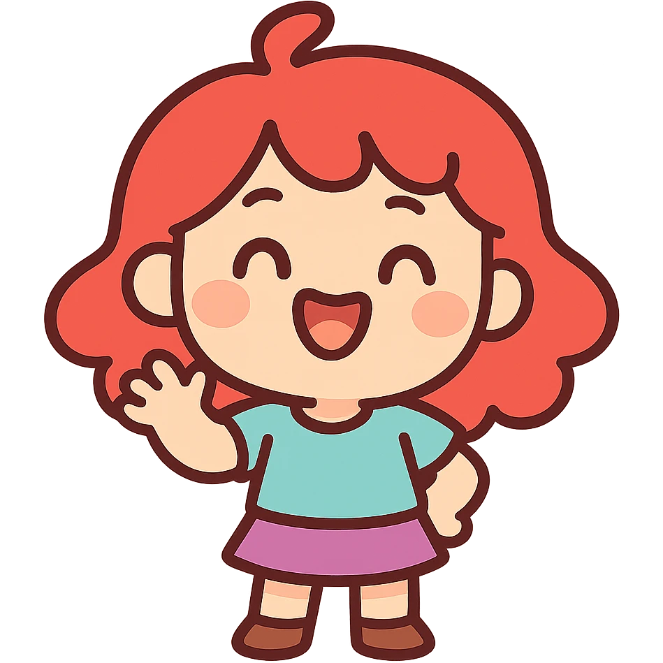 pastel toon style chibi character with red hair, cute expression emoji