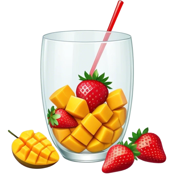 Transparent glass with pieces of mango and strawberries emoji