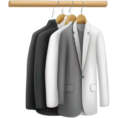 Design an emoji-style icon of an open wardrobe with clothes hanging inside. Include details like a wooden frame, hangers, and only black or white different clothing items such as shirts or any other clothing . Use a clean and minimalistic design. emoji