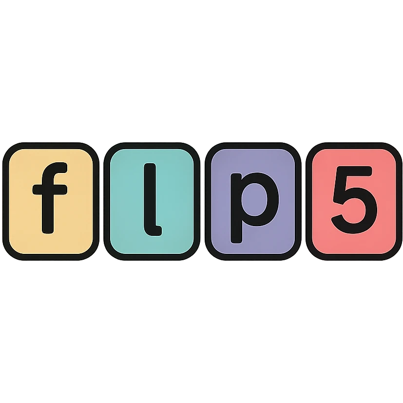 minimalistic modern clean logo with the word flip5, each letter in a separate rounded corner box resembling a slide, simple color palette, no extra decoration emoji