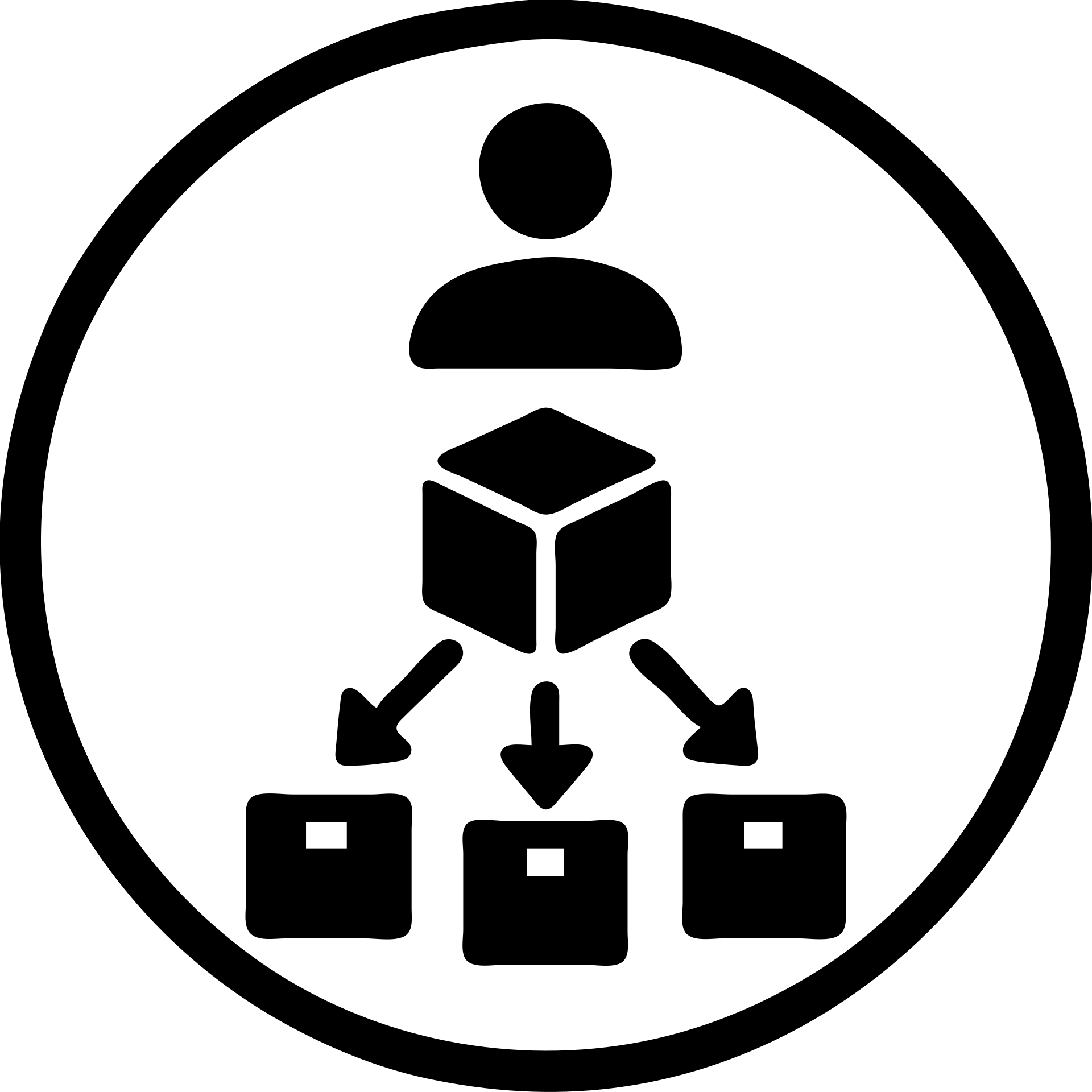 Minimalistic icon for 'Supply Chain Experience' featuring a logistics symbol, designed in a solid black filled style, with a circular layout emoji