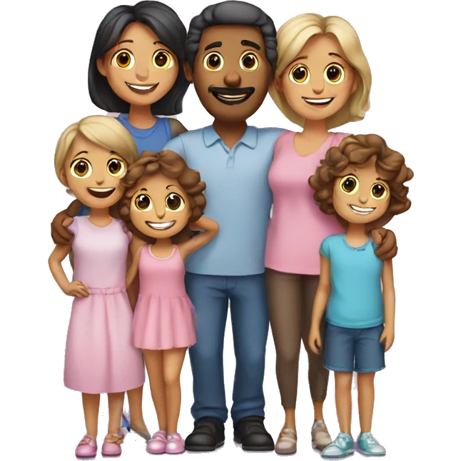 mom dad with 4 daughters emoji