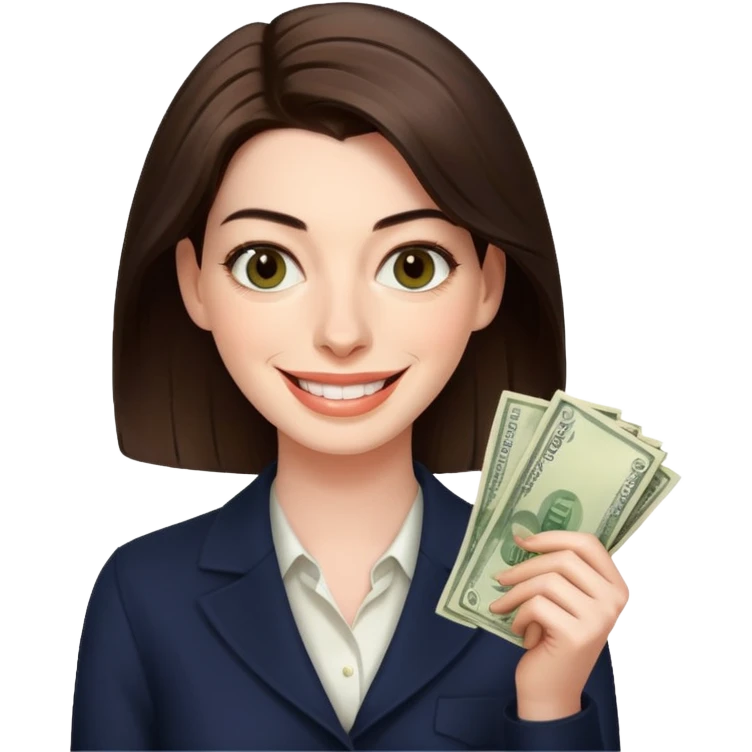 Anne Hathaway holding money emoji