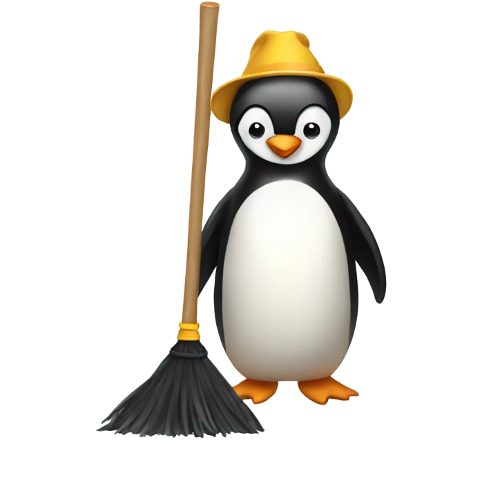 Penguin with broom emoji