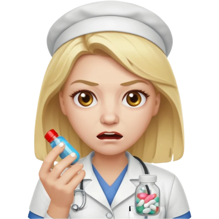 angry blonde nurse with  pills emoji