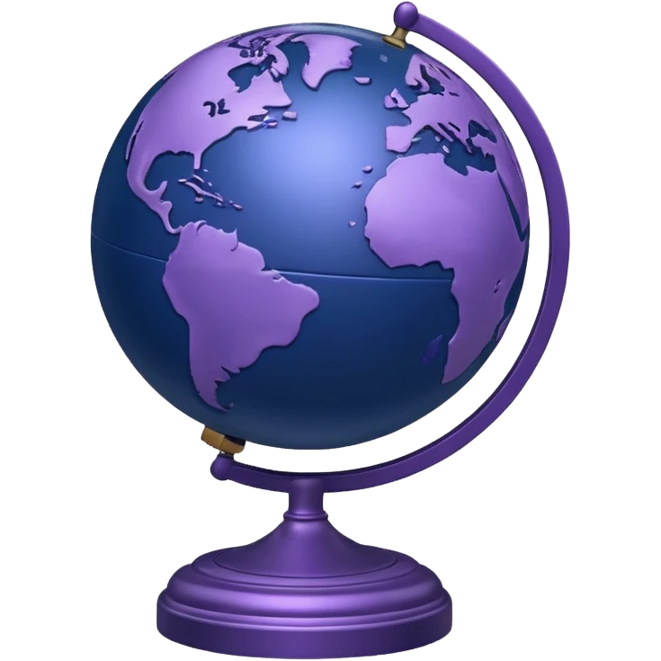 Realistic globe on a stand in muted purple tones with dark blue emoji