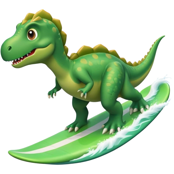 Green dinosaur surfing emoji