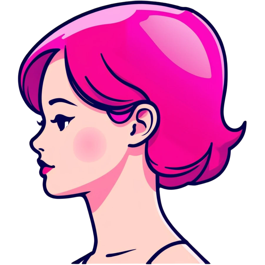 Girl in profile view with curved silhouette, transparent glass style, bright pink gradient, with highlights and shadows, minimalist design emoji