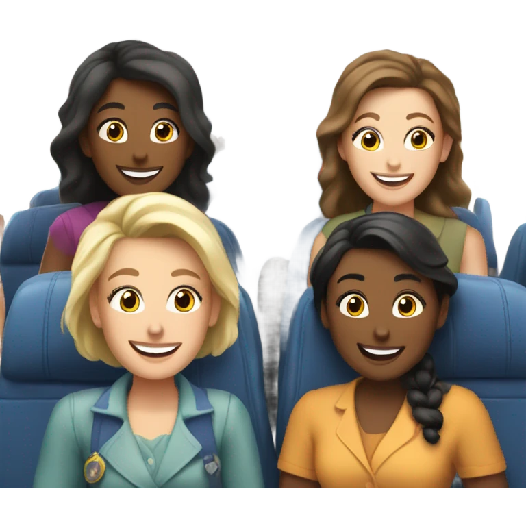 Group of 6 Caucasian women riding in a airplane  emoji