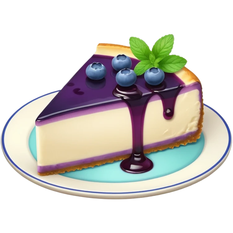 Blueberry Cheesecake with syrup and mint leaf emoji