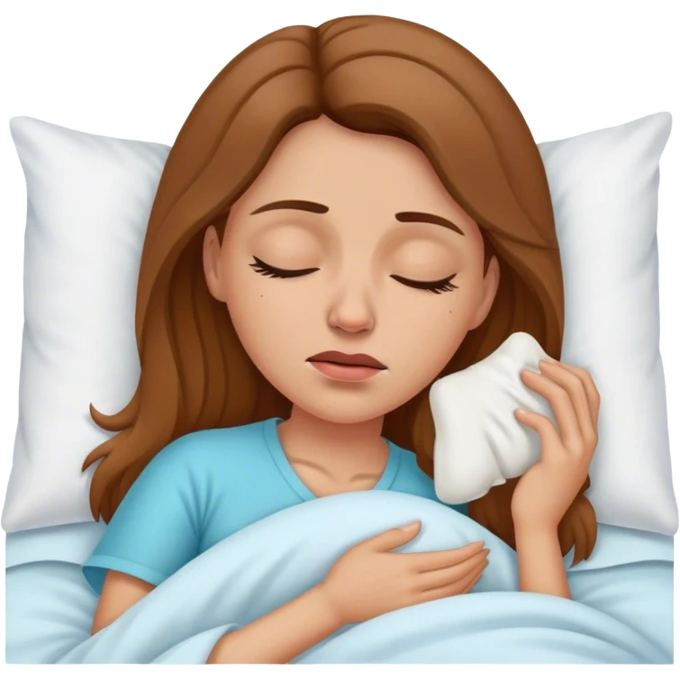 Brown haired Woman In bed with sinus pain  emoji