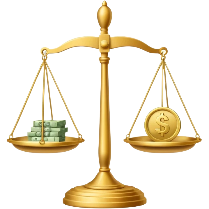 Весы с чашами в одной позитивная мысль о деньгах а в другой негативная мысль о деньгах emoji