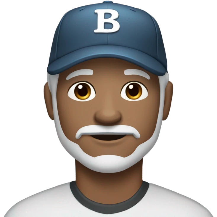 blue eyed man, with grey hair,  grey goatee, wearing ball cap, holding ‘all black long hair chihuahua’ emoji