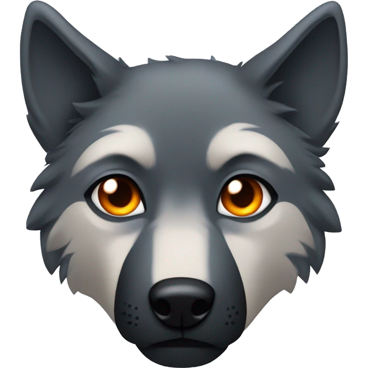 a blacky gray wolf furry head, with right ear orange and left ear blue, right eye blue and left eye orange, sad emoji