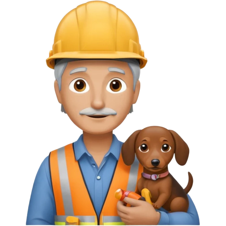 Construction worker with gray hair and weiner dog emoji