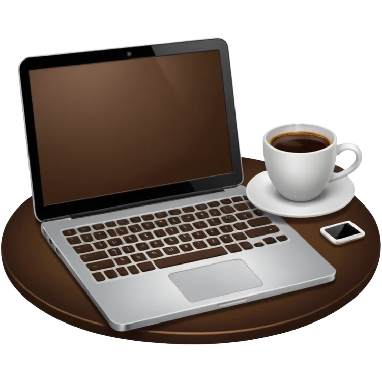 laptop and coffee are on the table. coffee is not on the laptop. emoji