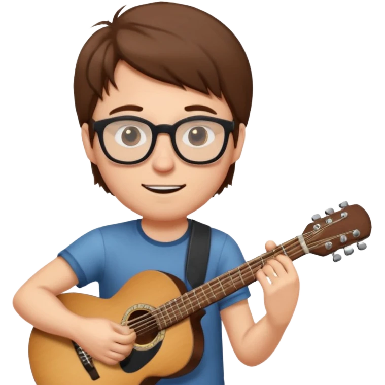 white Guy with glasses with brown hair playing a guitar emoji