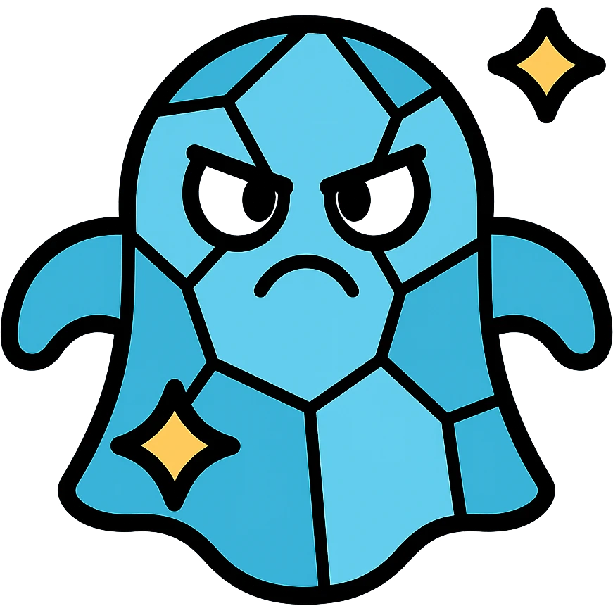 blue ghost made of swarovski crystals with an important expression in the eyes emoji