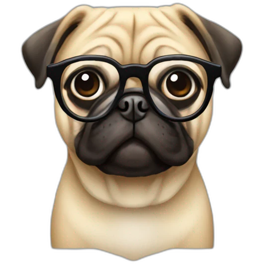 A pug wearing round glasses emoji