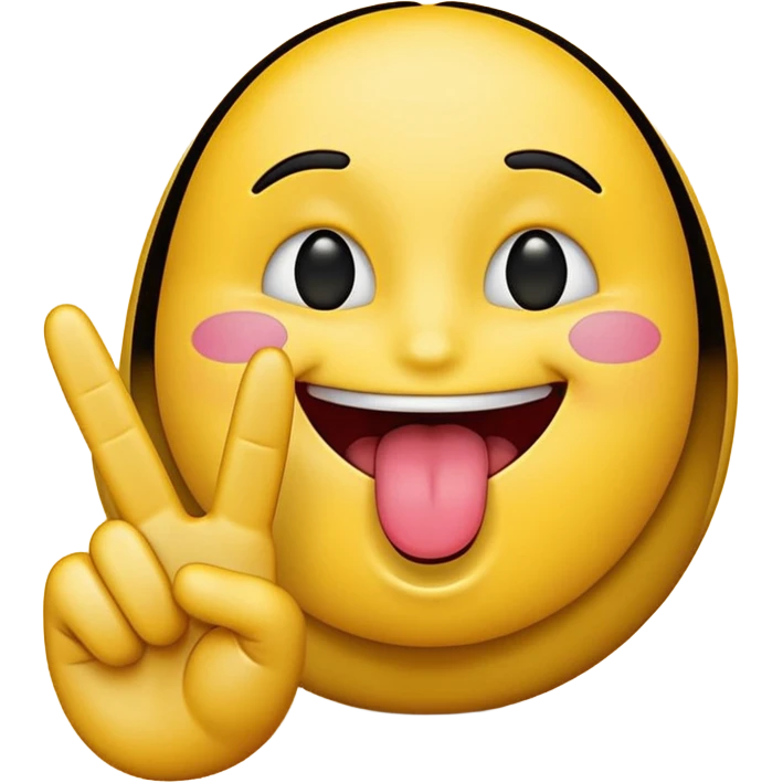 A yellow emoji face sticking it’s tongue between it’s fingers making a peace sign emoji