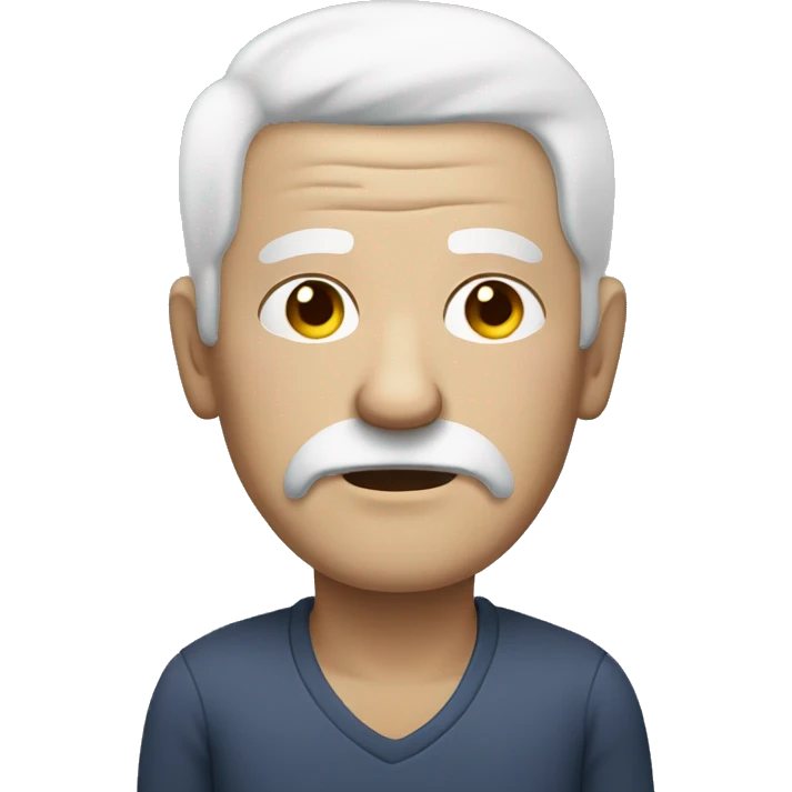 old man with white hair and no facial hair and sleepy round facw emoji