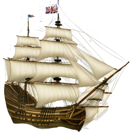 mayflower ship with the Grand Union Flag on top, open sails emoji