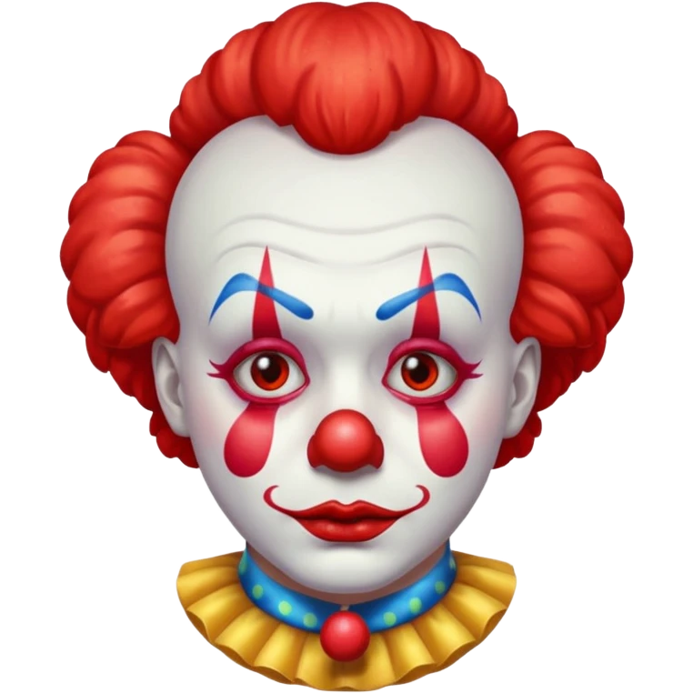 red glitter clown with the sad facial expression emoji