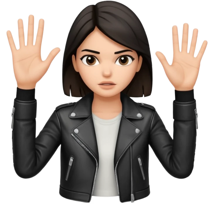 kendall jenner looking anoyed and showing one palm which is small signalising stop emoji