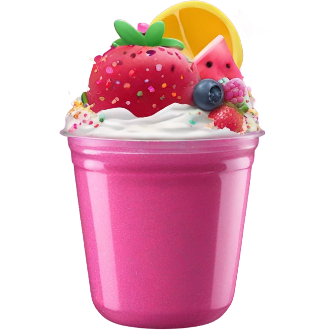 Hot pink yogurt with fruit and glitter  emoji