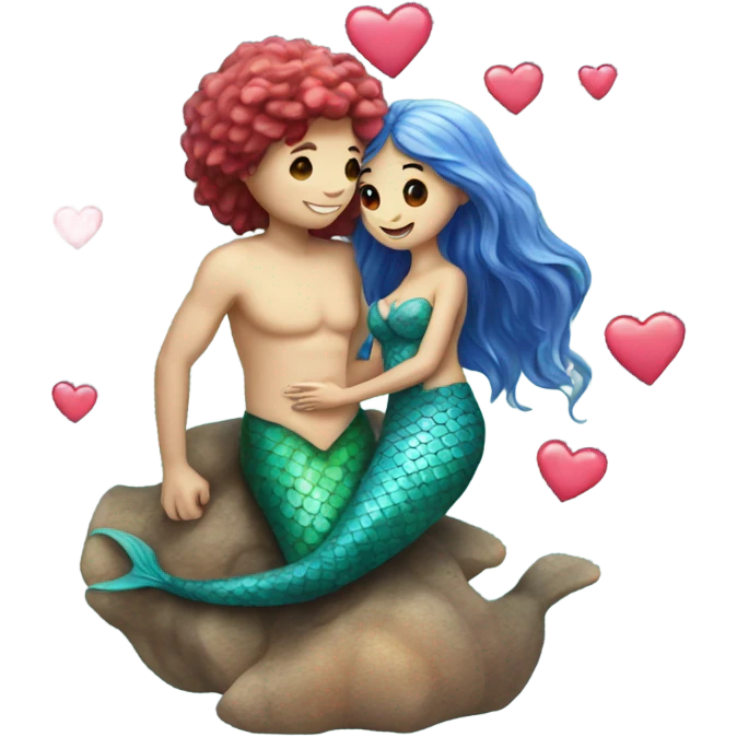 two mermaids in love with a heart emoji