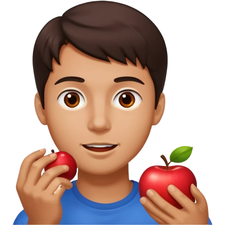I want you to create an emoji of a spanish sergeant,  He should be a young guy with dark brown hair, brown eyes, his skin color like he’s tan and he’s eating an apple  emoji