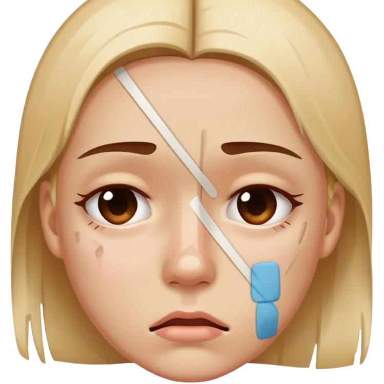 Face with bandaid and bruise showing emotional pain emoji