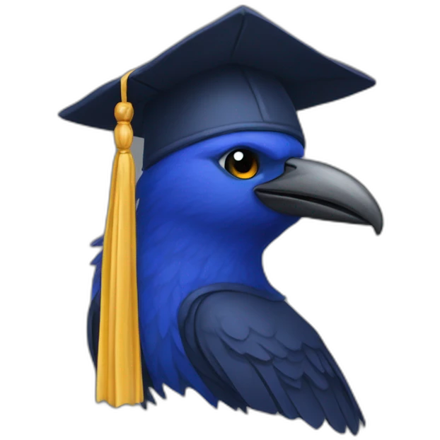 Blue Crow with alumni hat and mantle emoji
