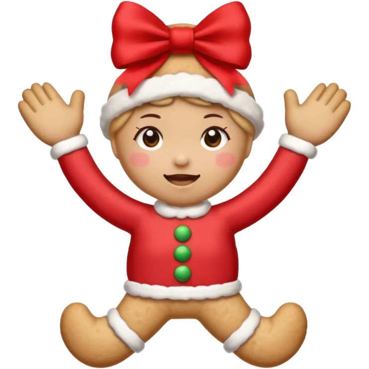 Christmas cookie with arms and legs but and red bow on her head emoji