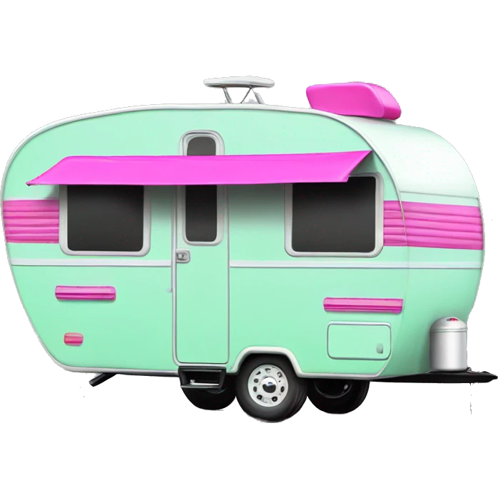 Realistic mint green and hot pink camping travel trailer isolated. emoji