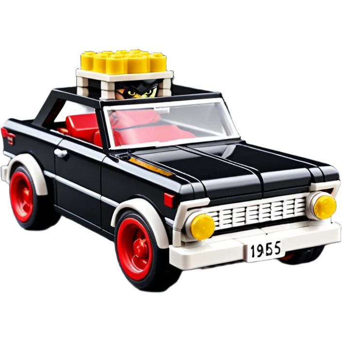 Catwoman’s futuristic black metallic 1965 Chevy Nova SS street rat rod Lego retro modded emoji
