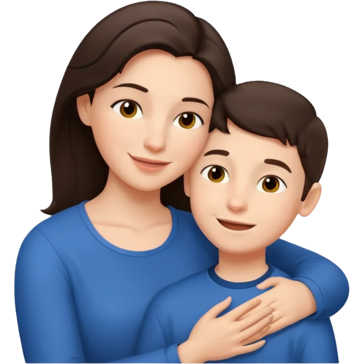 Matka brunetka se raduje se svým dvanáctiletým synem emoji