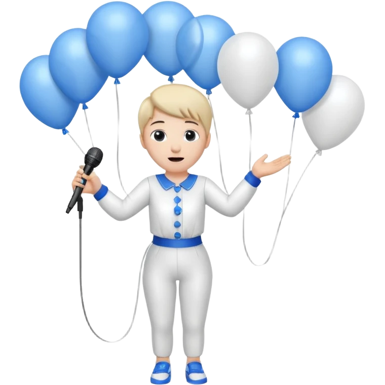Stud singing 1,2,3 release em with white and blue balloons flying overhead emoji like with mic in hand  emoji