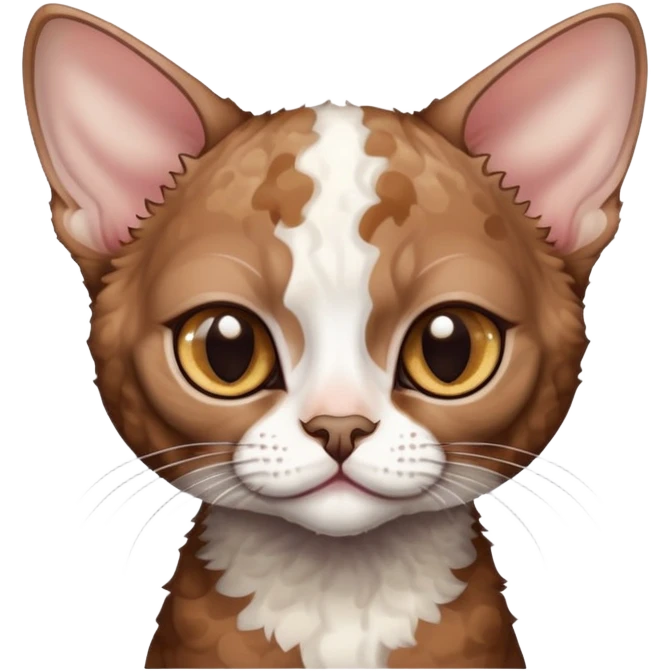 Brown cat devon-rex with white spots emoji