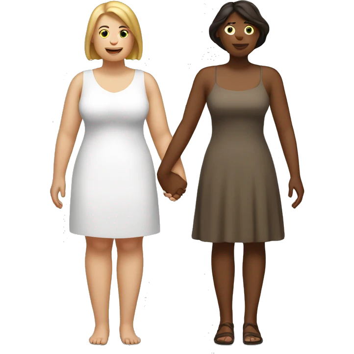 Brown heavy sent woman, and a skinny white woman holding hands  emoji