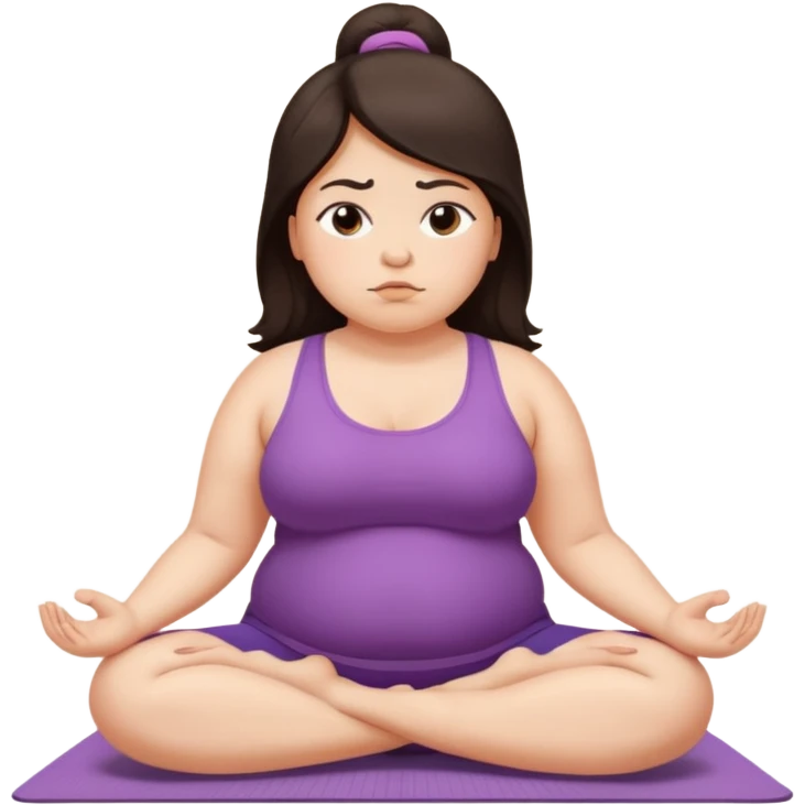 Sad fat girl doing yoga dark hair emoji
