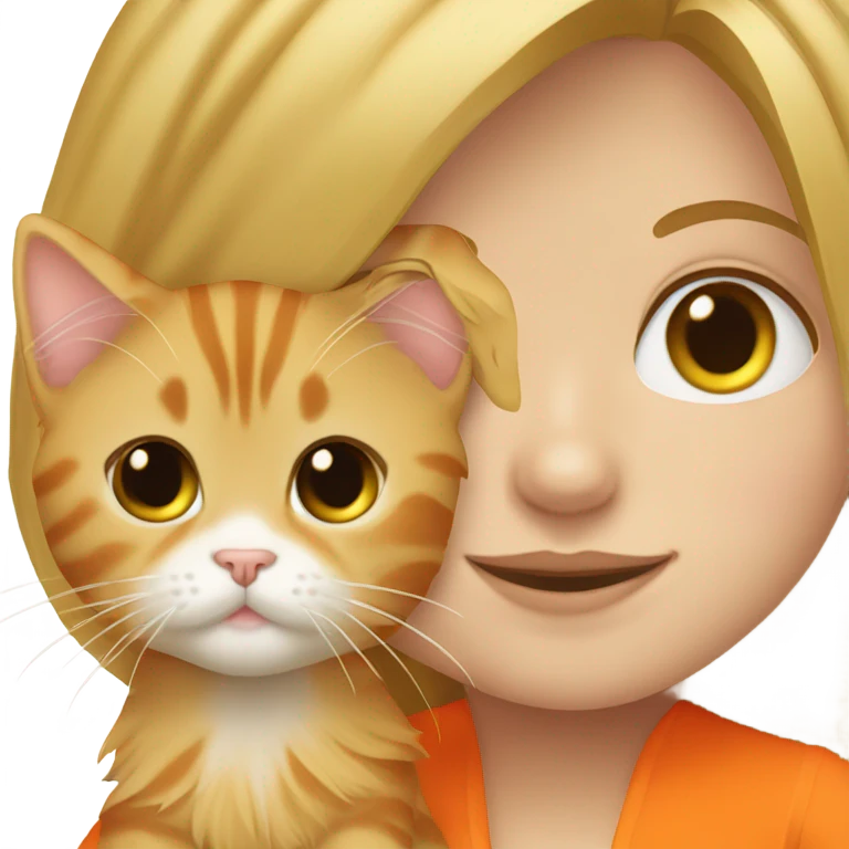 Blonde girl with her orange tuxedo maine coon cat  emoji