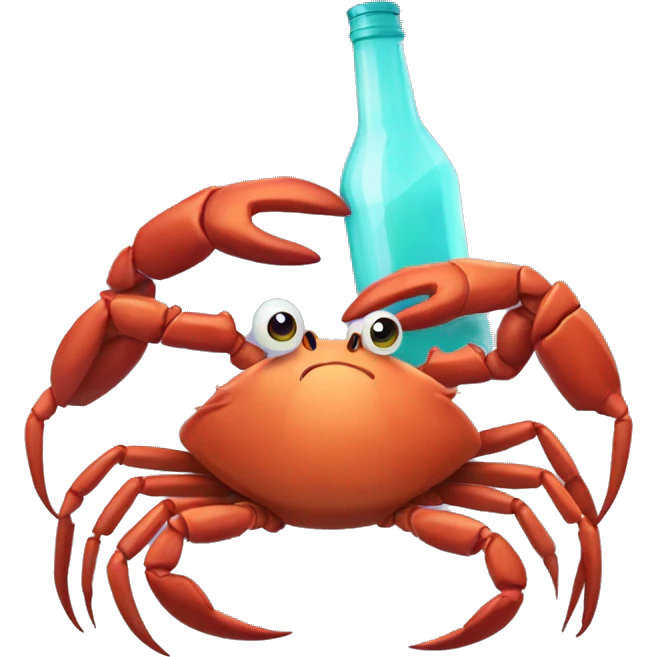 Glitch crab holding bottle of wi emoji