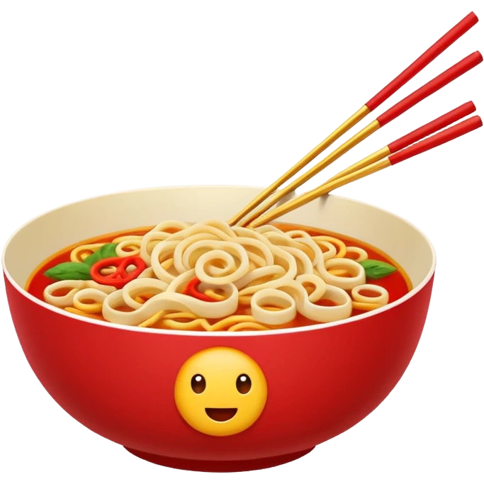 Chinese cuisine humanless avatar in bright emoji-style illustration. Noodles bowl, red and gold colors, simple shapes, flat design, bold and energetic. emoji