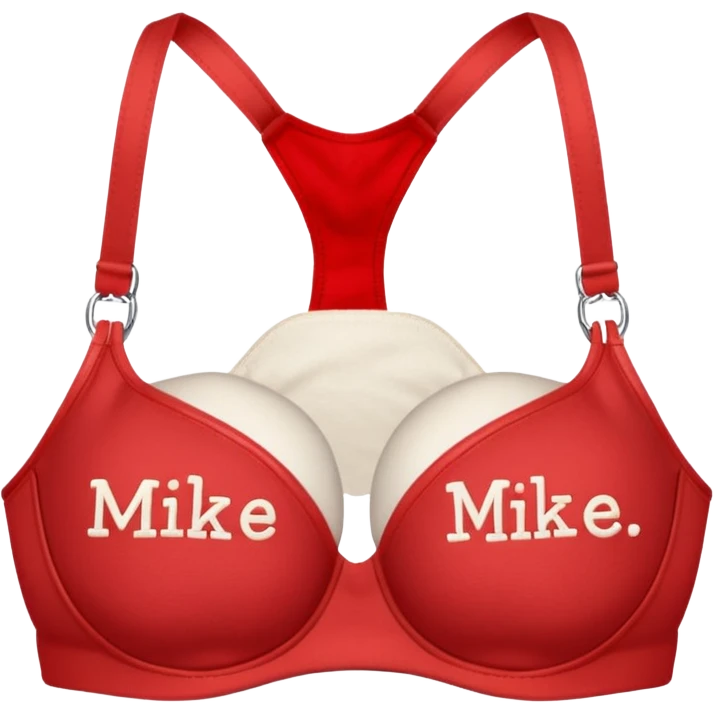 Red bra written mike on left chest like embroidery emoji