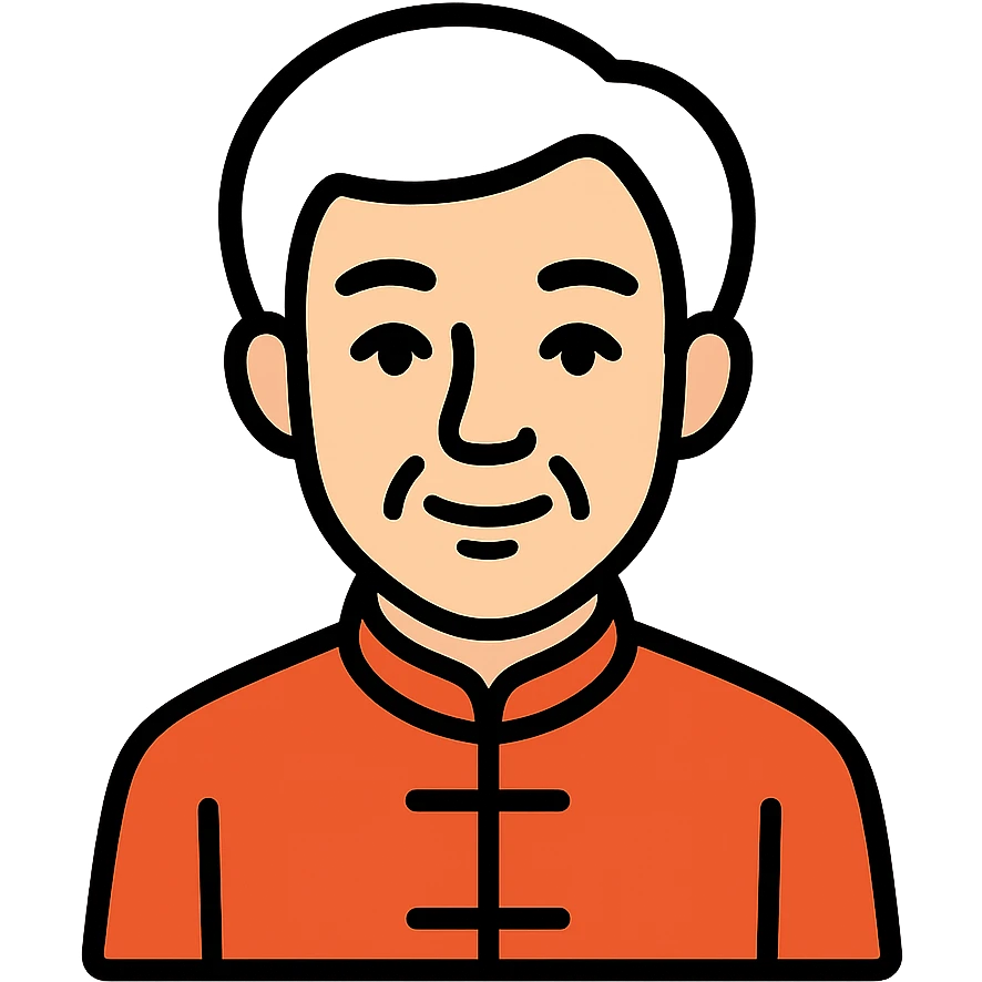 white haired handsome Chinese man icon with lineal color and black outlines emoji