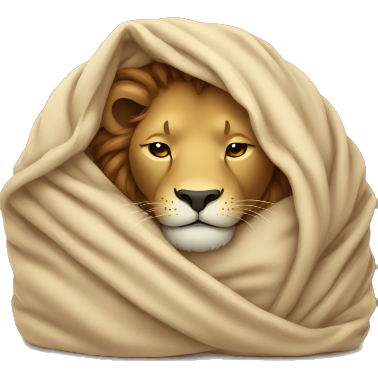 sleepy lion wrapped in blanket emoji